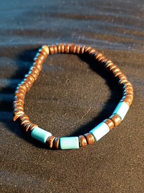 Handmade Turquoise and Brown Bead Stretch Bracelet